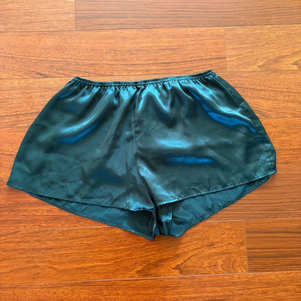 Victorias Secret Emerald Green Satin Tap Shorts Vintage Sleepwear Medium Dazzle